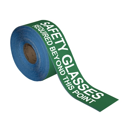 Superior Mark Floor Marking Message Tape, 4in x 100Ft , SAFETY GLASSES REQFtD GREEN IN-50-667I